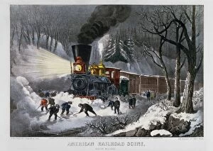 Images Dated 25th March 2011: RAILROAD SNOW SCENE, 1872. American Railroad Scene-Snow Bound. Lithograph, 1872, by Currier & Ives