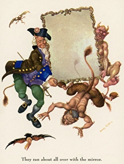 They ran about all over with the mirror. Drawing by Arthur Szyk for the fairy tale by Hans Christian Andersen They ran about all over with the mirror. Drawing by Arthur Szyk for the fairy tale by Hans Christian Andersen