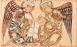 RECORDING ANGELS, 1280. Manuscript illumination from The Wonders of Creation ('Aja')