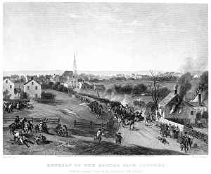 The retreat of the British from the Battle of Concord during the American Revolution The retreat of the British from the Battle of Concord during the American Revolution