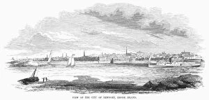RHODE ISLAND: NEWPORT. View of the Narragansett Bay and Newport, Rhode Island. Wood engraving, American, 1852