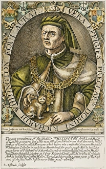 RICHARD WHITTINGTON (1358?-1423). English mercer and philanthropist. With his cat RICHARD WHITTINGTON (1358?-1423). English mercer and philanthropist. With his cat