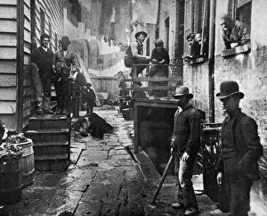 Danger Collection: RIIS: BANDITS ROOST, 1887. An alley at 59 Mulberry Street in New York City