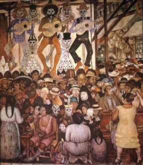 Art Prints: RIVERA: DAY OF THE DEAD. Feast of the Day of the Dead. Mural by Diego Rivera at the Ministry of