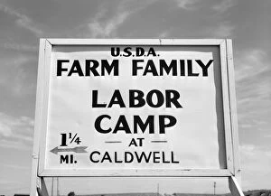 New Deal Gallery: A road sign for a Farm Security Administration labor camp in Caldwell, Idaho