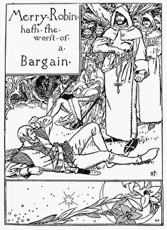ROBIN HOOD. Pen and ink drawing by Howard Pyle from The Merry Adventures of Robin Hood ROBIN HOOD. Pen and ink drawing by Howard Pyle from The Merry Adventures of Robin Hood