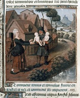 ROMULUS AND REMUS. 15th century French ms. illumination attributed to Jean Fouquet ROMULUS AND REMUS. 15th century French ms. illumination attributed to Jean Fouquet