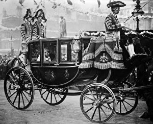 ROYAL WEDDING, 1922. Mary, Princess Royal, riding to her wedding in a royal coach