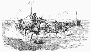 RUSSELL: FUR TRADERS, 1922. Salute to the Fur Traders. Drawing, 1922, by Charles M RUSSELL: FUR TRADERS, 1922. Salute to the Fur Traders. Drawing, 1922, by Charles M
