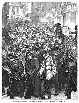 RUSSIA: MOSCOW, 1881. Arrest of four hundred students at Moscow. American newspaper engraving, 1881 RUSSIA: MOSCOW, 1881. Arrest of four hundred students at Moscow. American newspaper engraving, 1881