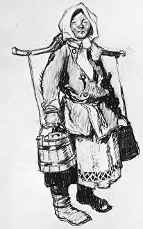 RUSSIA: PEASANT. A traditional Russian peasant. Charcoal drawing, 19th century RUSSIA: PEASANT. A traditional Russian peasant. Charcoal drawing, 19th century
