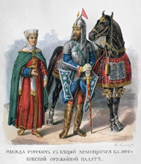 RUSSIA: SOLDIER & LADY. A Russian soldier and lady. Watercolor by Fedor Solntsev, c1830 RUSSIA: SOLDIER & LADY. A Russian soldier and lady. Watercolor by Fedor Solntsev, c1830