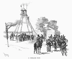 RUSSIAN COSSACK POST. Drawing, 1890, by Thure de Thulstrup RUSSIAN COSSACK POST. Drawing, 1890, by Thure de Thulstrup