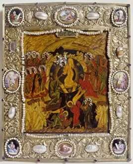 RUSSIAN ICON: HELL. The Harrowing of Hell. Jesus and angels saving people from Hell