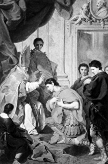 SAINT AMBROSE (339-397). Roman prelate. The Emperor Theodosius Being Pardoned by Saint Ambrose SAINT AMBROSE (339-397). Roman prelate. The Emperor Theodosius Being Pardoned by Saint Ambrose