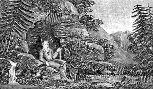 SAINT ANTHONY (c250-350). First Christian monk. Saint Anthony in the desert. Line engraving, American, 1832 SAINT ANTHONY (c250-350). First Christian monk. Saint Anthony in the desert. Line engraving, American, 1832