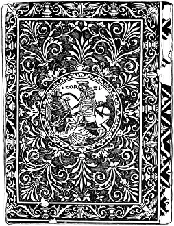 SAINT GEORGE & THE DRAGON. Woodcut book-cover, Italian, c1490-1500 SAINT GEORGE & THE DRAGON. Woodcut book-cover, Italian, c1490-1500