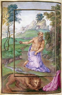 SAINT JEROME (340-420). Church scholar and translator. Illumination from the Breviary of SAINT JEROME (340-420). Church scholar and translator. Illumination from the Breviary of