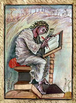 Heaven Collection: SAINT MATTHEW. Writing his gospel at the dictation of an angel. Manuscript illumination