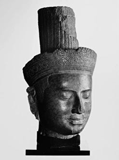 Sandstone sculpture of a diety, Cambodian, 9th-10th century Sandstone sculpture of a diety, Cambodian, 9th-10th century