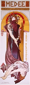 SARAH BERNHARDT. Bernhardt on a lithograph poster by Alphonse Mucha, 1898 SARAH BERNHARDT. Bernhardt on a lithograph poster by Alphonse Mucha, 1898