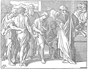 SAUL ANNOINTED BY SAMUEL. (I Samuel xi: 14-15). Wood engraving, 19th century SAUL ANNOINTED BY SAMUEL. (I Samuel xi: 14-15). Wood engraving, 19th century