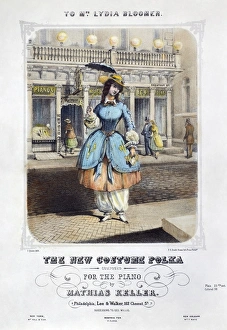 SBLOOMER SONGSHEET, 1857. The New Costume Polka. American songsheet cover dedicated to Mrs SBLOOMER SONGSHEET, 1857. The New Costume Polka. American songsheet cover dedicated to Mrs