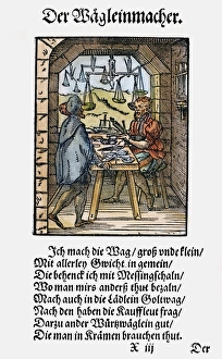 SCALE MAKER, 1568. Woodcut, 1568, by Jost Amman SCALE MAKER, 1568. Woodcut, 1568, by Jost Amman