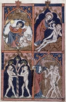 SCENES FROM GENESIS. Creation, Birth of Eve, Fall, and Expulsion: illuminations from an English Psalter