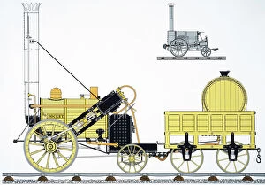 Locomotive Collection: Schematic view of George Stephensons locomotive The Rocket of 1829