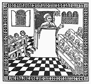 SCHOOLMASTER, 1508. Woodcut, 1508, from Regulae Syponticae, by Niccolo Perotti SCHOOLMASTER, 1508. Woodcut, 1508, from Regulae Syponticae, by Niccolo Perotti