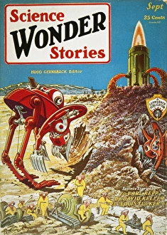 SCI-FI MAGAZINE COVER, 1929. Cover by Frank R. Paul for an American science fiction SCI-FI MAGAZINE COVER, 1929. Cover by Frank R. Paul for an American science fiction