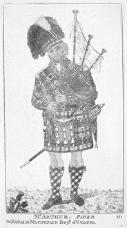 SCOTTISH SOLDIER, 1810. A Scottish Highland piper. Etching, 1810, by John Kay SCOTTISH SOLDIER, 1810. A Scottish Highland piper. Etching, 1810, by John Kay