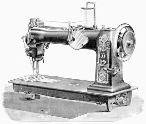 Sewing Gallery: SEWING MACHINE, c1890. Wheeler & Wilson industrial sewing machine. Line engraving, c1890