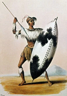 SHAKA ZULU (c1787-1828). Portrait thought to be of Shaka, chief of Zulu clan in South Africa: lithograph, 19th century