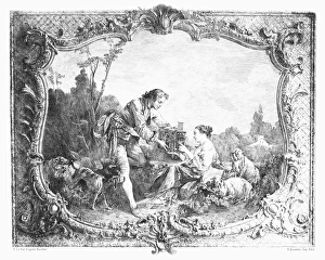 SHEPHERD'S GIFT. Etching after Francois Boucher SHEPHERD'S GIFT. Etching after Francois Boucher