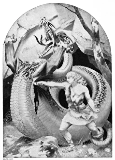SIEGFRIED SLAYING DRAGON. Photogravure, late 19th century SIEGFRIED SLAYING DRAGON. Photogravure, late 19th century