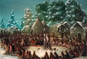 Images Dated 9th June 2010: SIEUR DE LA SALLE (1643-1687). French explorer. La Salles party feasting in Illinois Village