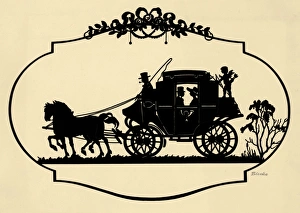 SILHOUETTE, c1900. Silhouette of a couple in a carriage. Cut paper by Blecke, c1900 SILHOUETTE, c1900. Silhouette of a couple in a carriage. Cut paper by Blecke, c1900