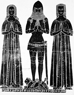 SIR REGINALD MALYNS. Sir Reginald Malyns and wives. Rubbing of sepulchral brass at Chinnor SIR REGINALD MALYNS. Sir Reginald Malyns and wives. Rubbing of sepulchral brass at Chinnor