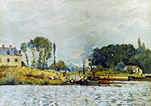 SISLEY: BOATS, 1873. Boats at the Lock of Bougival. Oil on canvas by Alfred Sisley SISLEY: BOATS, 1873. Boats at the Lock of Bougival. Oil on canvas by Alfred Sisley