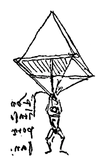 Sketch of a parachute, c1485, by Leonardo da Vinci Sketch of a parachute, c1485, by Leonardo da Vinci