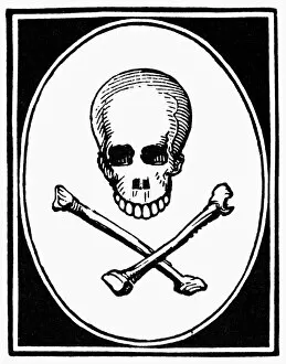 SKULL AND CROSSBONES. Symbol of death. Line engraving