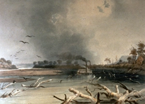SNAGS ON THE MISSOURI, 1841. Lithograph after Karl Bodmer SNAGS ON THE MISSOURI, 1841. Lithograph after Karl Bodmer
