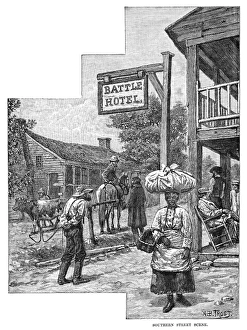 SOUTHERN STREET SCENE. Street scene in Waynesville, North Carolina. Wood engraving SOUTHERN STREET SCENE. Street scene in Waynesville, North Carolina. Wood engraving