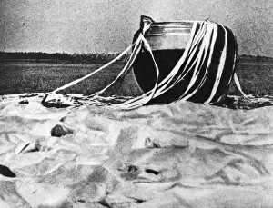 The Soviet spacecraft, Venus 4, after a parachute landing on Earth during tests before its journey to the planet Venus
