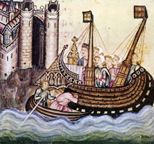 Medieval Ship in 13th Century Spanish Illumination. Art Medieval Ship in 13th Century Spanish Illumination. Art