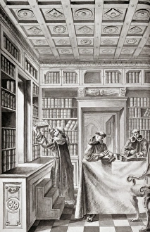 SPAIN: MONKS, 18TH CENTURY. Monks and books in a library SPAIN: MONKS, 18TH CENTURY. Monks and books in a library