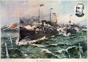 SPANISH-AMERICAN WAR, 1898. The Battle of Manila Bay, 1 May 1898. The USS Olympia (center) SPANISH-AMERICAN WAR, 1898. The Battle of Manila Bay, 1 May 1898. The USS Olympia (center)
