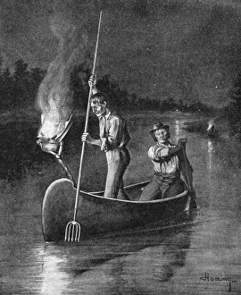SPEARING SALMON, 1894. Drawing, American, 1894 SPEARING SALMON, 1894. Drawing, American, 1894